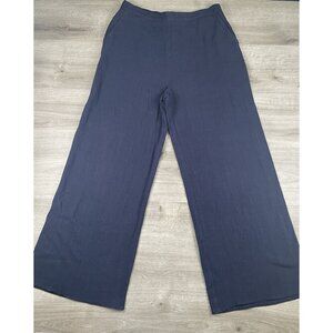 Women Size Medium Anthropologie Paradis Navy Blue 30% Linen Pants Pull-On Travel